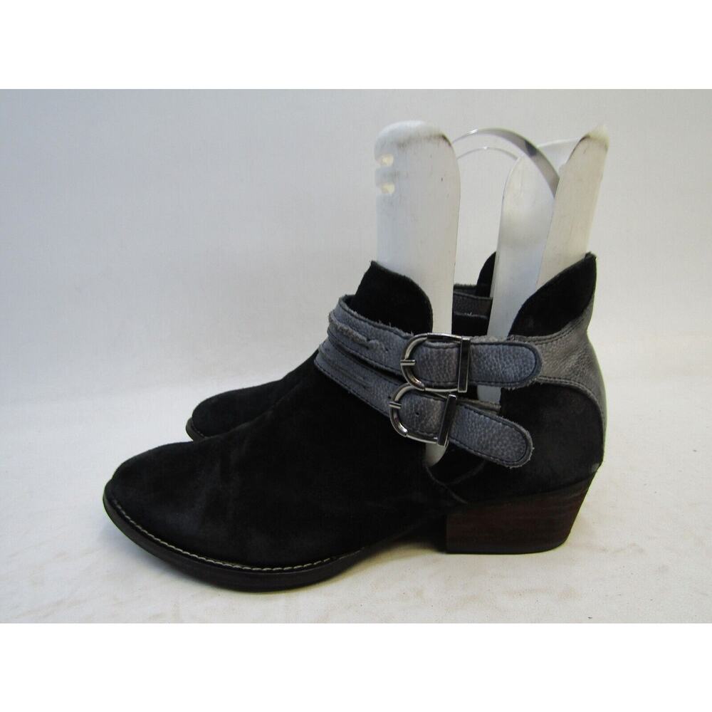 Rebel Womens Size 10 M Distress Black Suede Buckle Ankle Fashion Boots